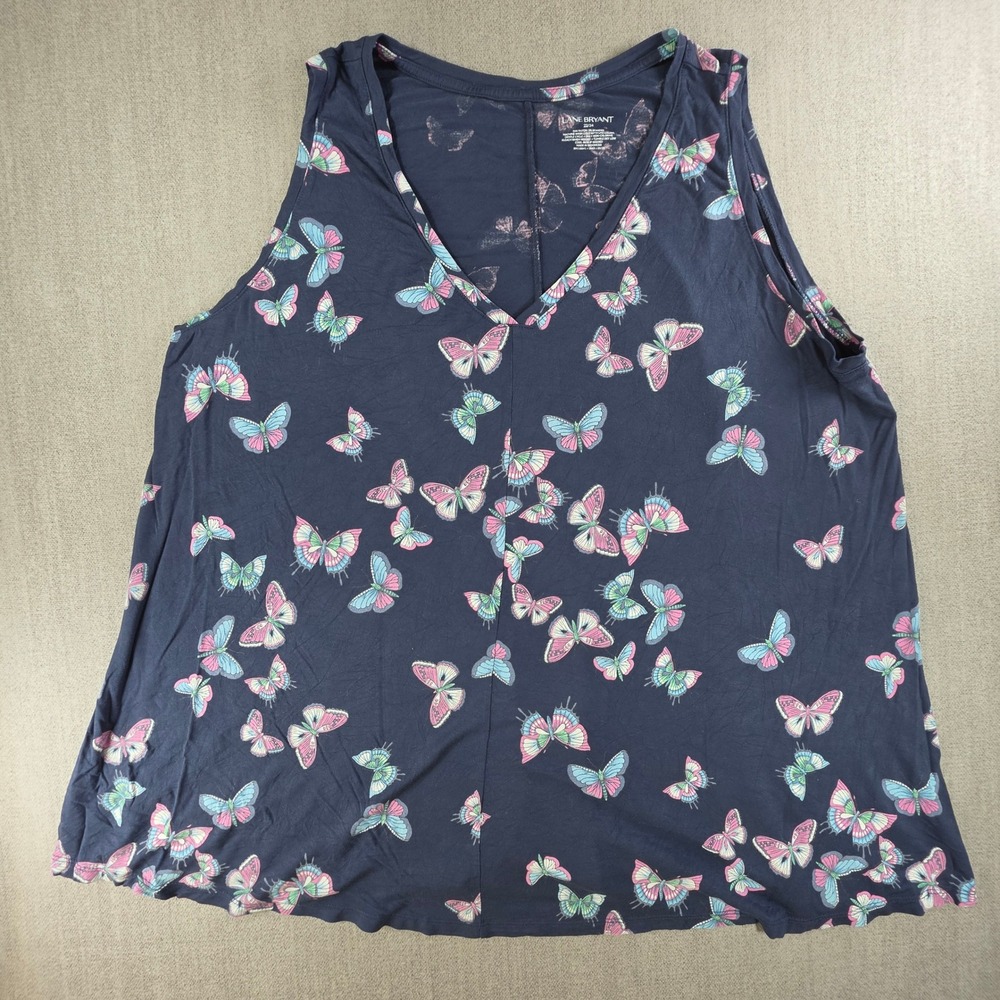 Lane Bryant Tank Top Women 22/24 Navy Butterfly Print V-Neck Sleeveless Knit